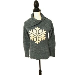 Sundance Stratton Green Turtleneck Lambswool Snowflake Sweater - Size Small